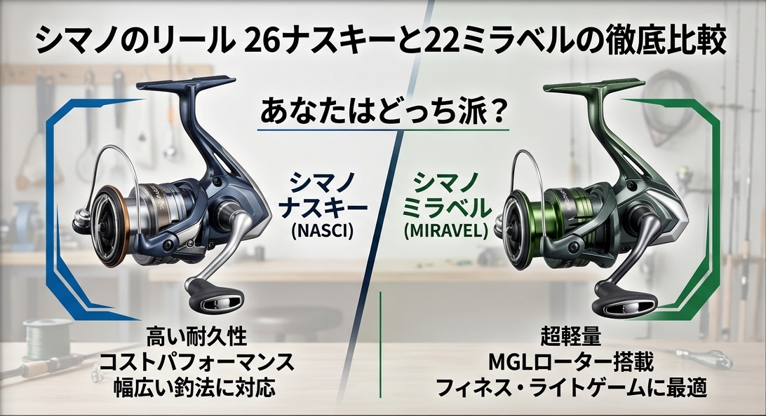 シマノのリール26ナスキーと22ミラベルの徹底比較