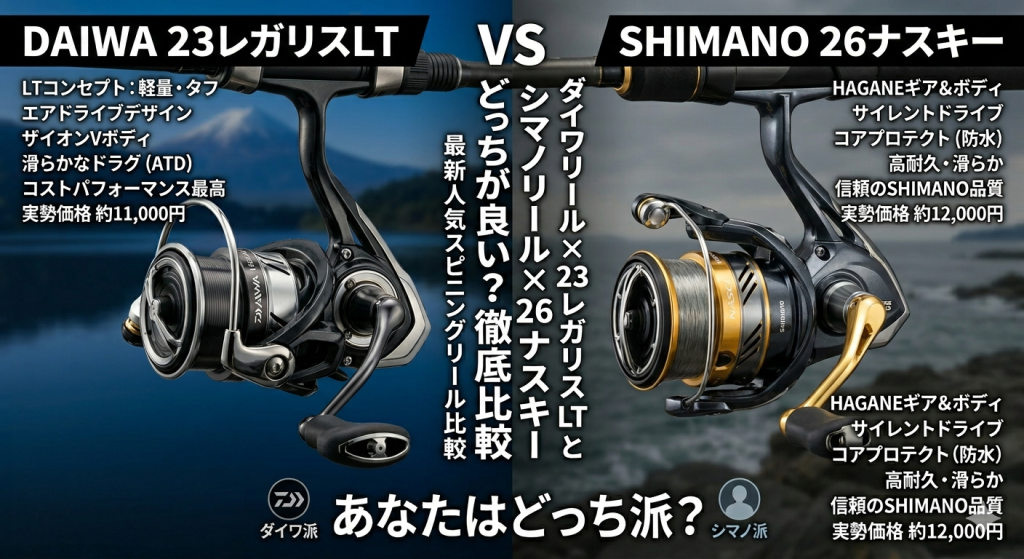 ダイワリール×23レガリスLTとシマノリール×26ナスキーどっちが良い？徹底比較