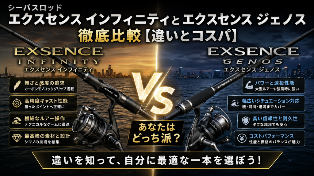 シマノのシーバスロッド エクスセンス インフィニティとエクスセンス ジェノス徹底比較【違いとコスパ】