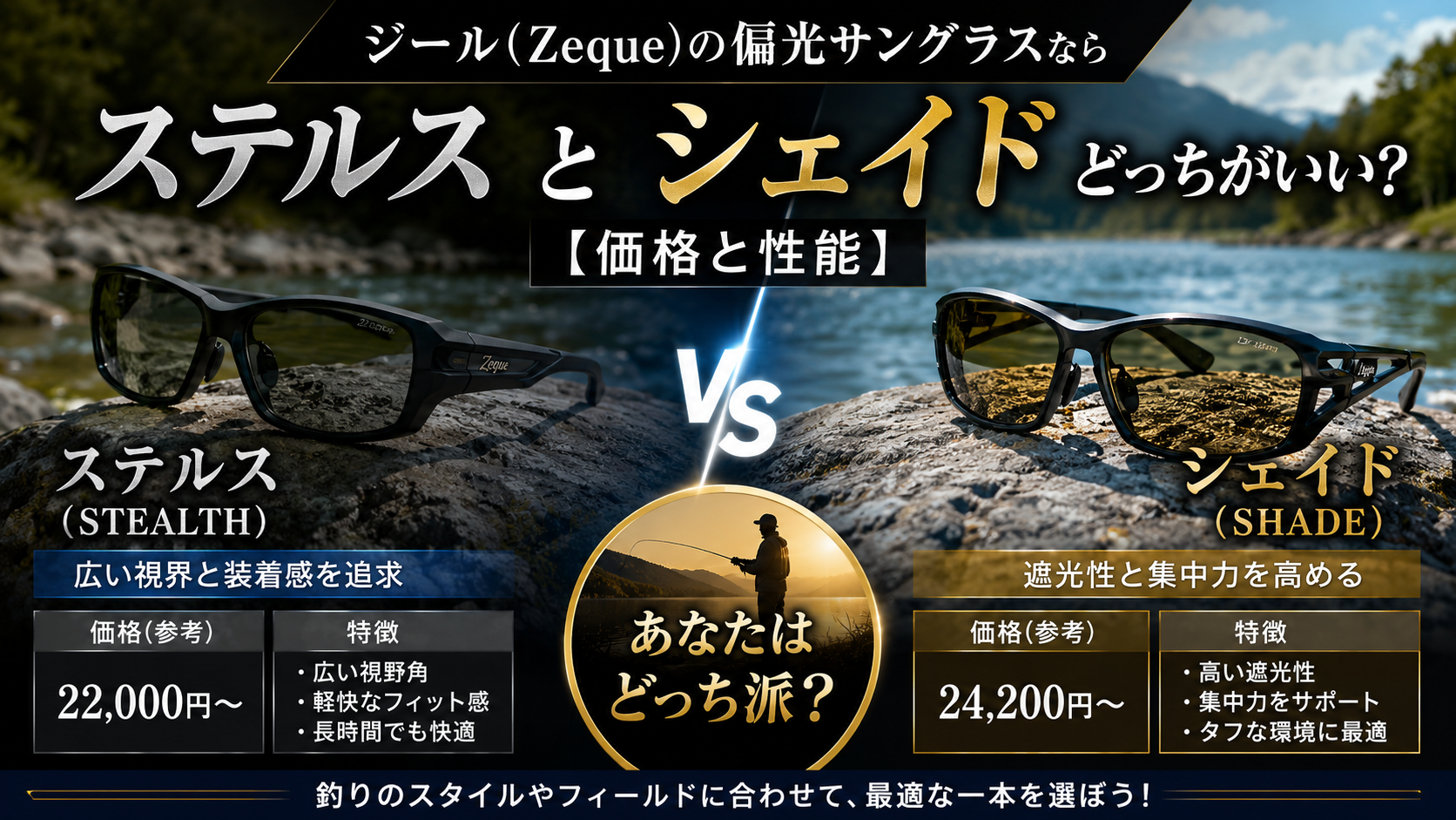 ジール（Zeque）の偏光サングラスならステルスとシェイドどっちがいい 