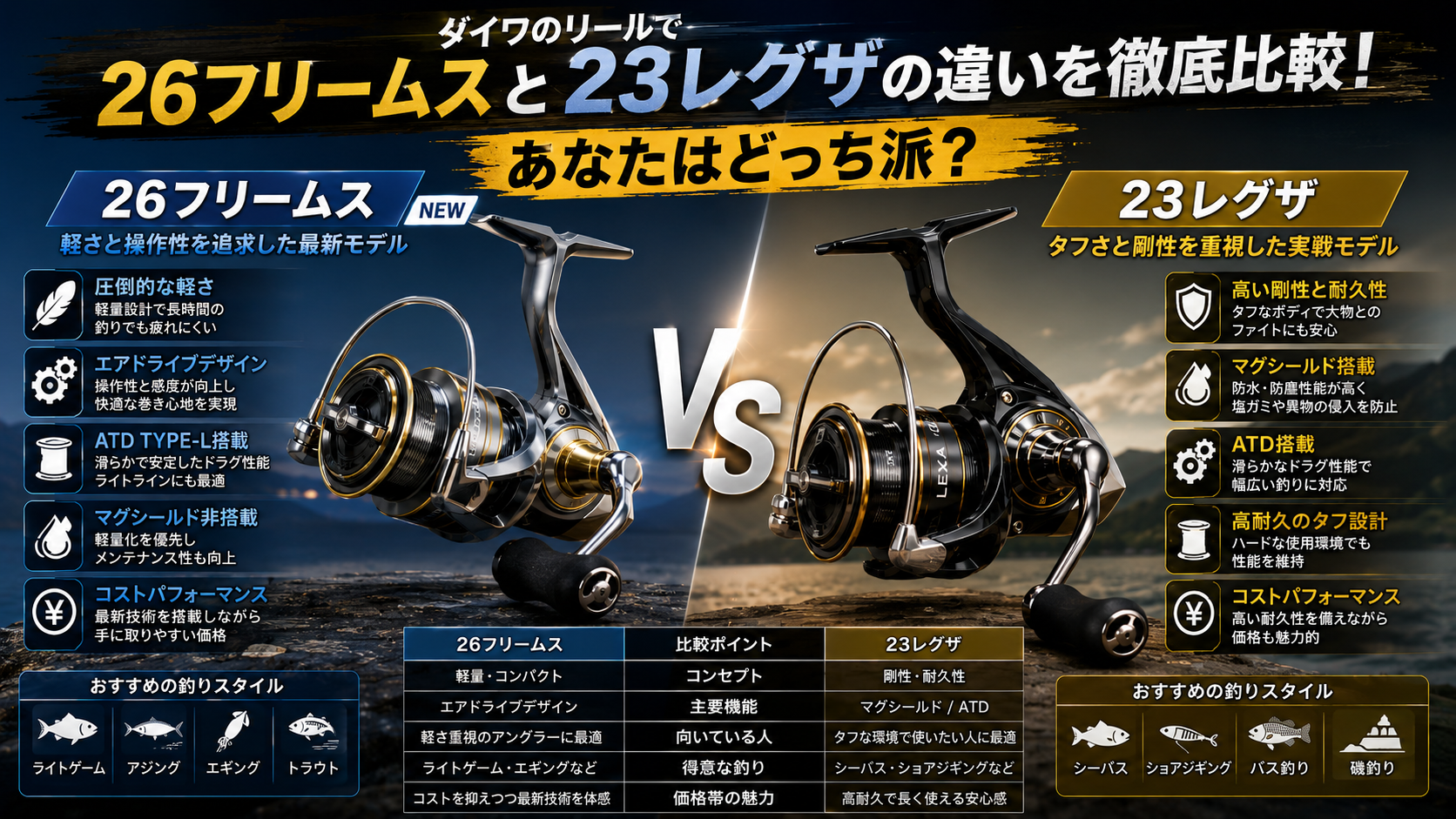 エギングロッドのダイワのエメラルダスXシリーズとシマノのセフィアBB