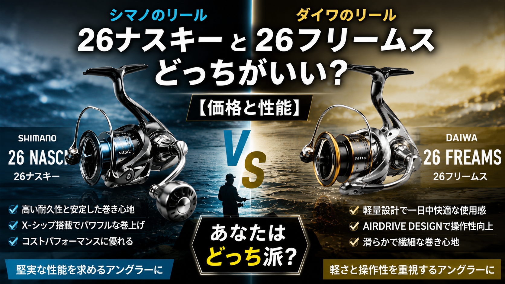 シマノのリール26ナスキーとダイワのリール26フリームスどっちがいい？【価格と性能】
