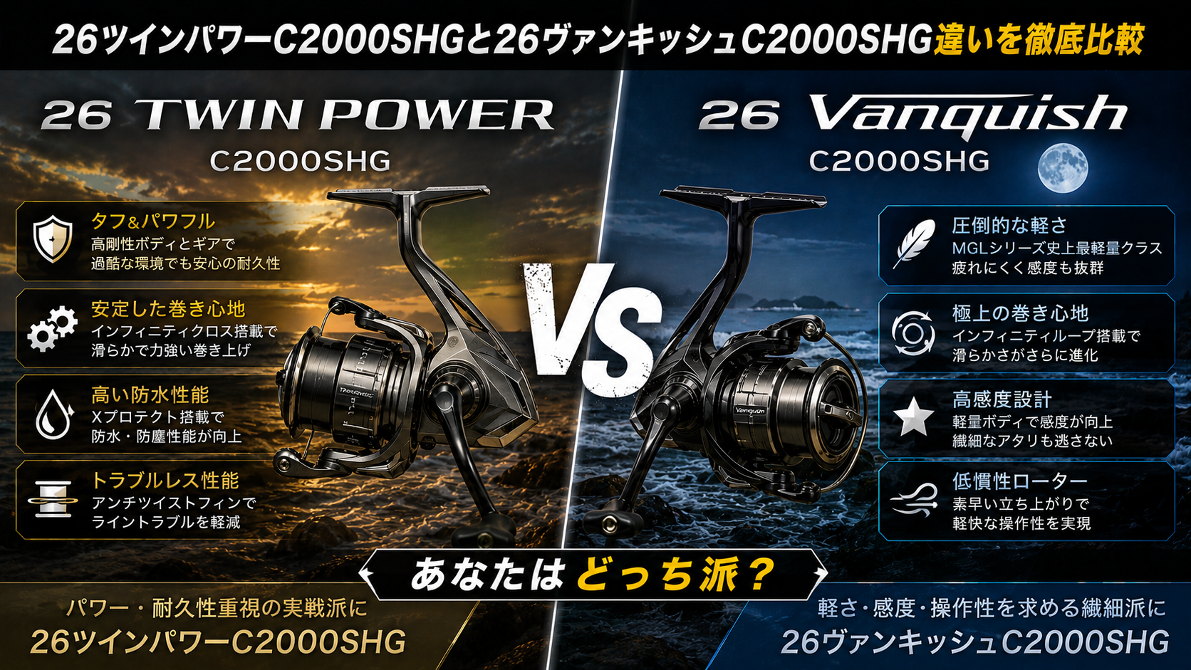 26ツインパワーC2000SHGと26ヴァンキッシュC2000SHG違いを徹底比較