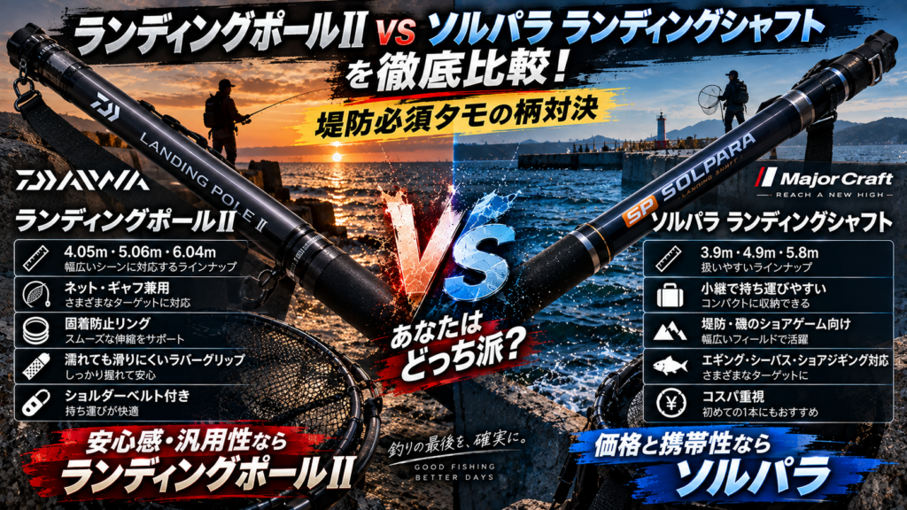 ランディングポールII vs ソルパラ ランディングシャフトを徹底比較！堤防必須タモの柄対決