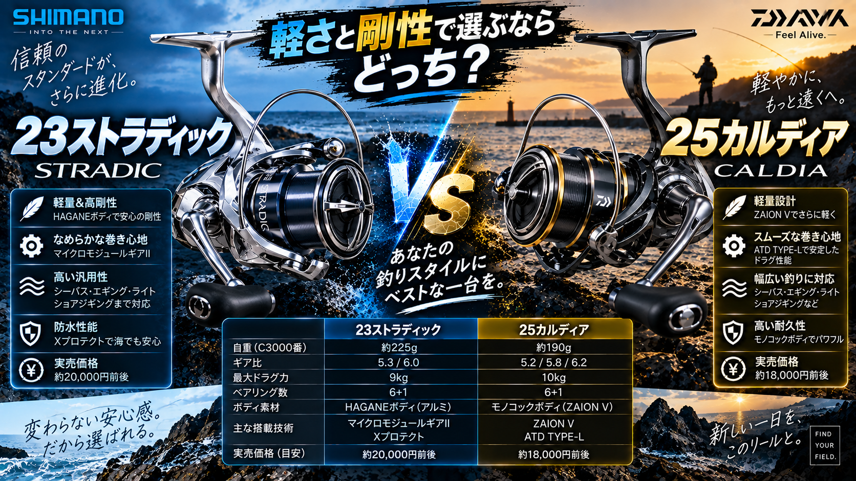 23ストラディック vs 25カルディアを徹底比較！軽さと剛性で選ぶなら