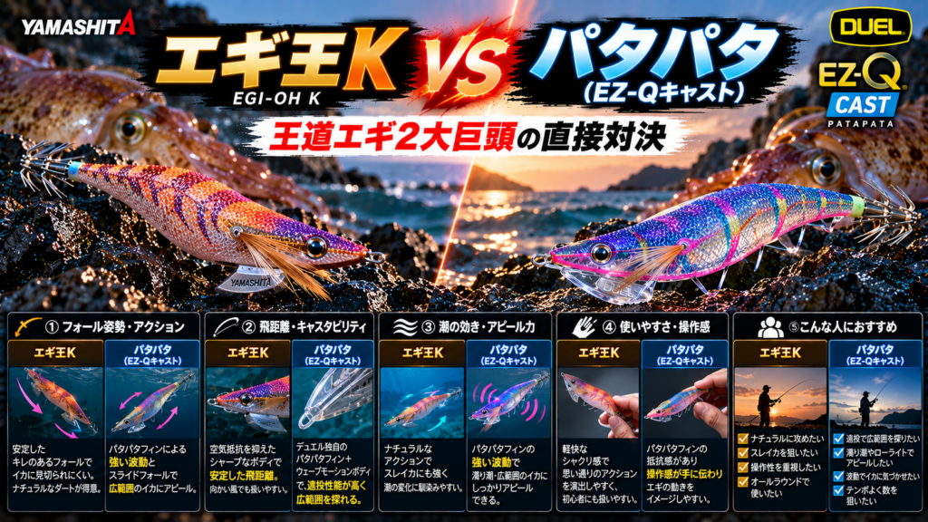エギ王K vs パタパタ（EZ-Qキャスト）を徹底比較！王道エギ2大巨頭の直接対決