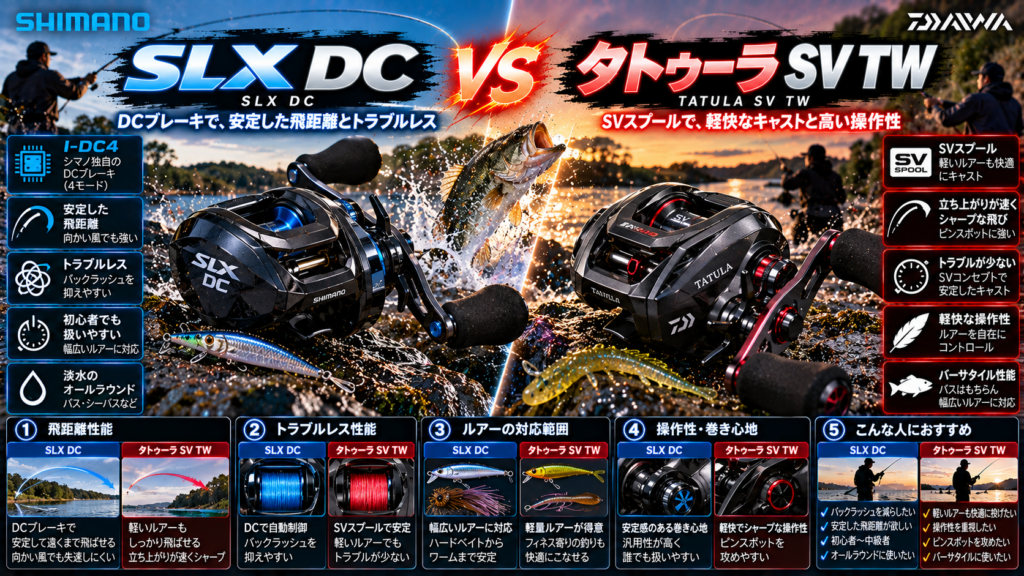 SLX DCとタトゥーラ SV TWどっちがいい？違いを徹底比較【DCブレーキ飛距離×トラブルレス】