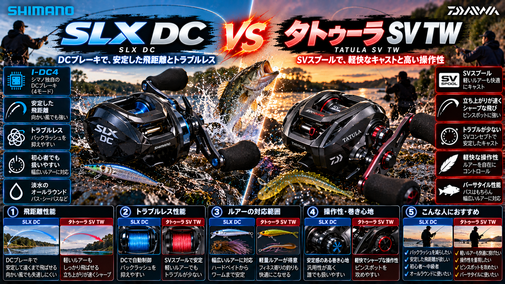SLX DCとタトゥーラ SV TWどっちがいい？違いを徹底比較【DCブレーキ飛