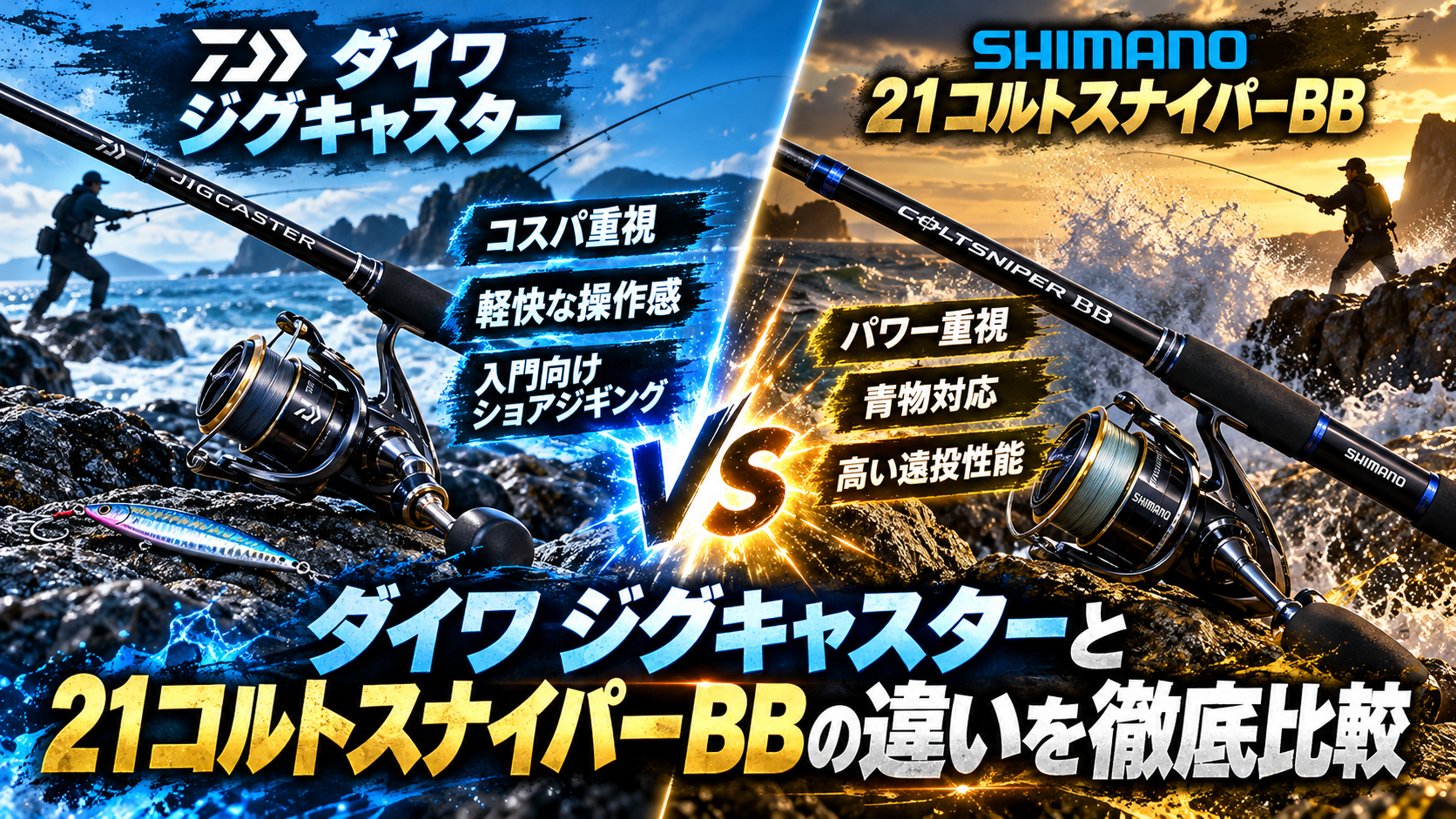 ダイワ ジグキャスターと21コルトスナイパーBBの違いを徹底比較！ショアジギングならどっち？